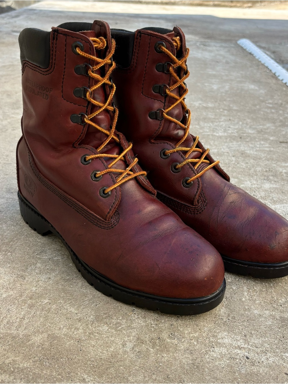 Vintage Waterproof Insulated Leather Work Boots Brown Lace Up Logger Workwear